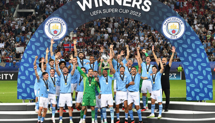 مانشستر سيتي يتوج بكأس السوبر الأوروبي لأول مرة في تاريخه بعد فوزه على إشبيلية